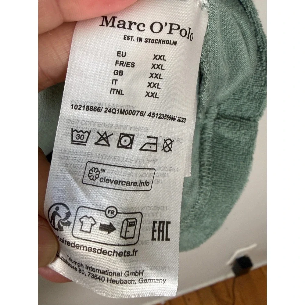 Marc O'Polo Polo Shirt Men XXL Green Terry Cloth Pocket Scandi Beachwear‎ Casual